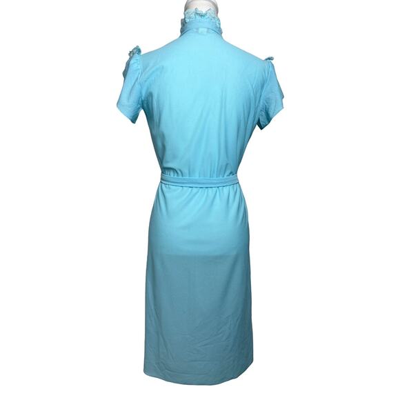 Vintage 70s Size Small High Neck Lace Collared Dress Tulip Sleeves Cottage - Picture 3 of 9